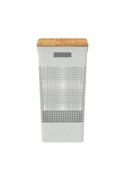 Cesta de Ropa Grid Con Tapa De Bambú 49 L Blanco Océano-2