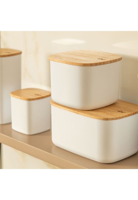 Contenedor Hermético Rectangular con Tapa de Bambú Keep 0,65 lt Blanco Ou-1