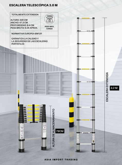 Escalera Retractil Telescopica 3.2 mt-3