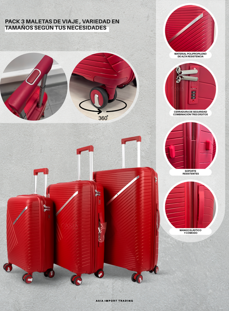 Set de 3 Maletas Rígidas color Rojo-1