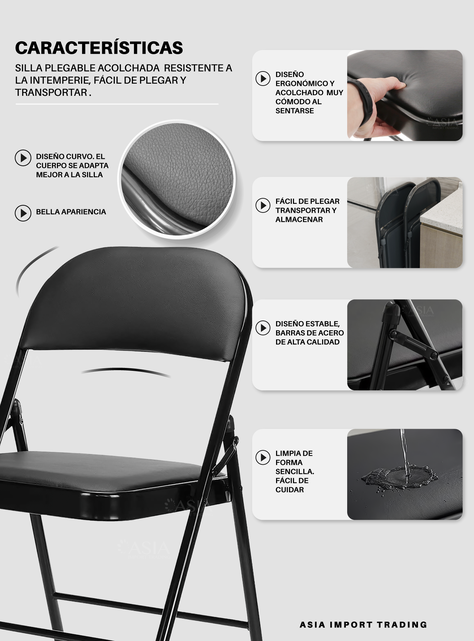 Silla Plegable Negra Acolchada-2