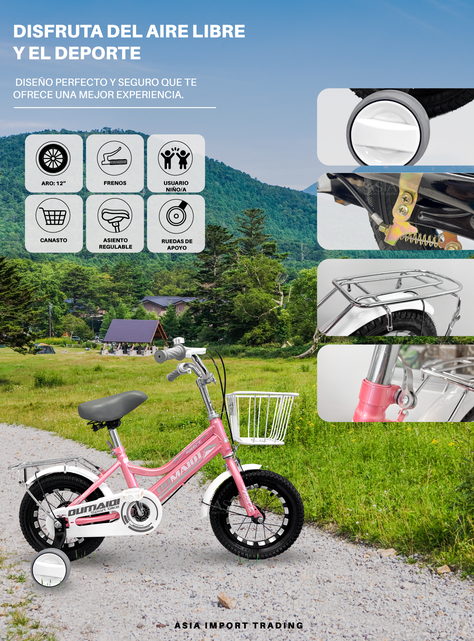 Bicicleta Infantil Aro 12 Rosada-1