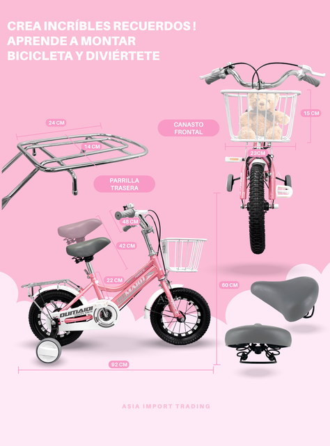 Bicicleta Infantil Aro 12 Rosada-3