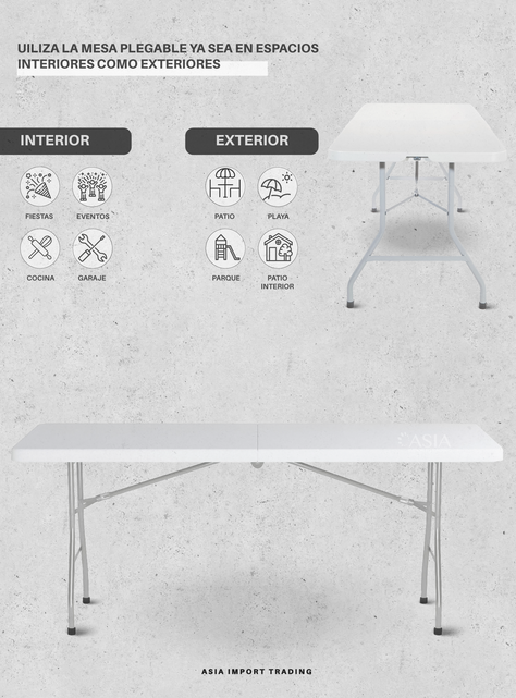 Mesa Plegable Blanca 180cm tipo Maleta-2
