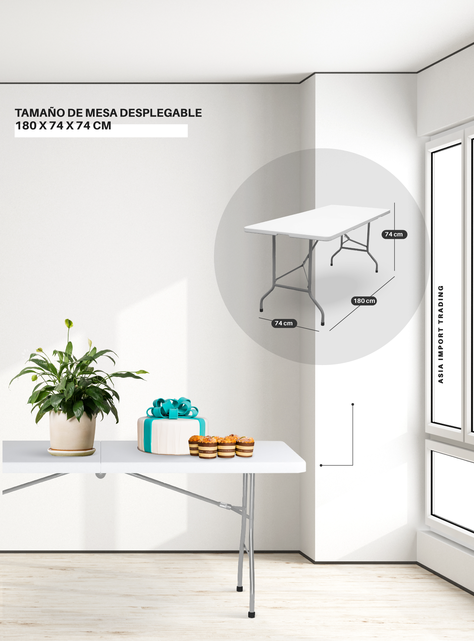 Mesa Plegable Blanca 180cm tipo Maleta-3