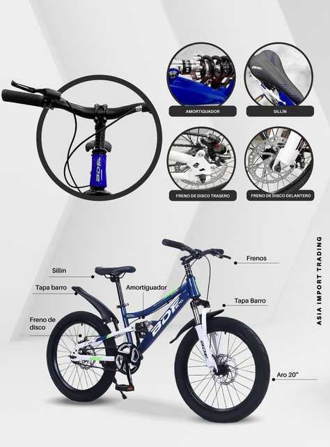 Bicicleta MTB Aro 20 Azul Doble Suspension-2