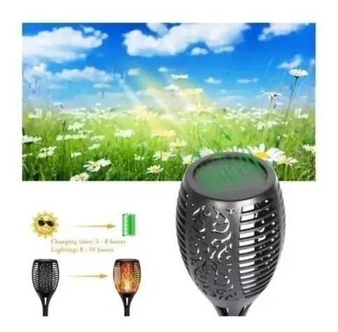 Antorcha Fuego Led Estaca Solar Carga Automática Lluvia-1