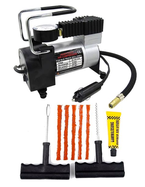Kit Compresor 12v Inflado Neumaticos Y Reparación Pinchazos-0