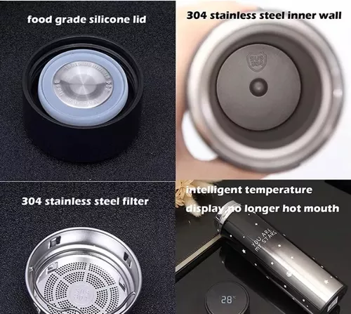Termo Con Medidor De Temperatura Inteligente Digital Vaso Te Color Plateado-3