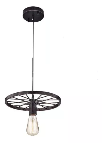 Lampara Colgante Rueda De Hierro Color Negro-0