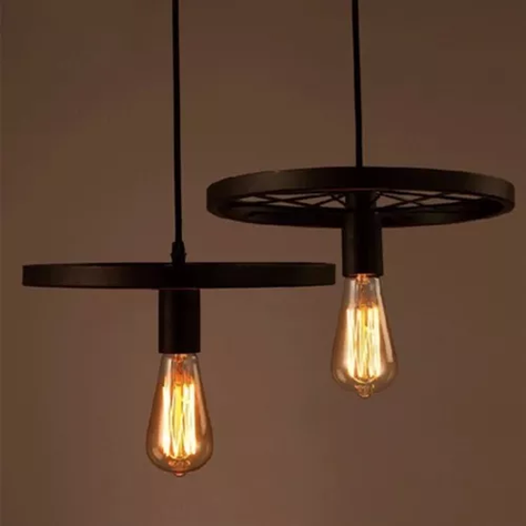 Lampara Colgante Rueda De Hierro Color Negro-1