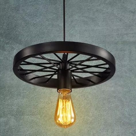 Lampara Colgante Rueda De Hierro Color Negro-6