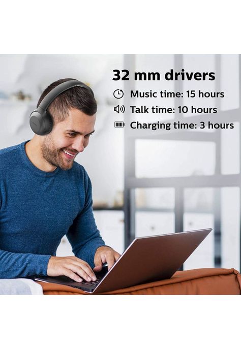 Audífonos Bluetooth Philips Plegable 15h Autonomía TAUH202BK-9