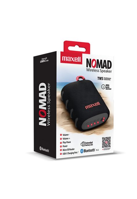 Parlante Portatil Maxell Water Resistant IPX5 Nomad Black 5W-6