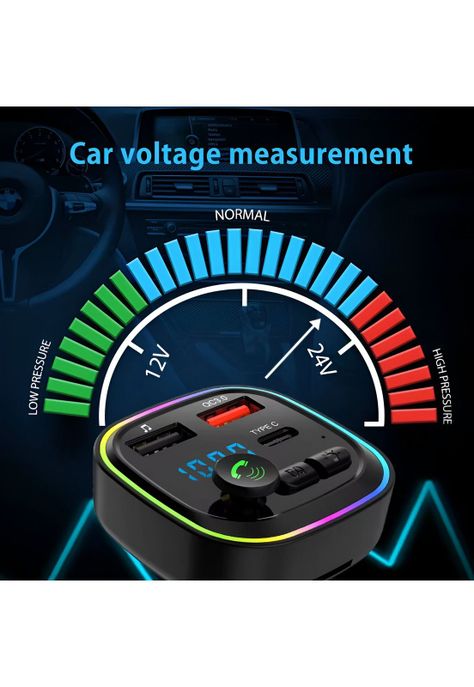 Transmisor FM Bluetooth + Puerto Quick Charge 20W 12/24V RGB-7
