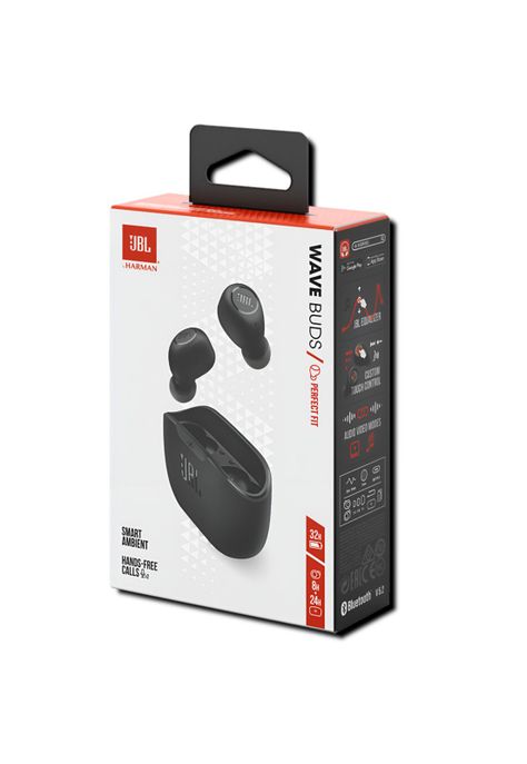 Audífonos JBL Bluetooth TWS Wave Buds Autonomía de 32H Black-0