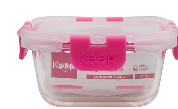 HERMETICO CUADRADO 320ML GLASS KEEP FUCSIA-2