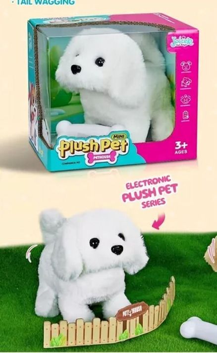 Perrito Blanco Camina y Mueve la cola. Tiene sonido, trae un hueso de accesorio-2