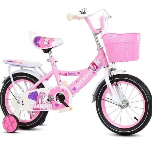 Bicicleta Aro 12"  Shengdi con Canasto y  Ruedas De Apoyo Rosado-0