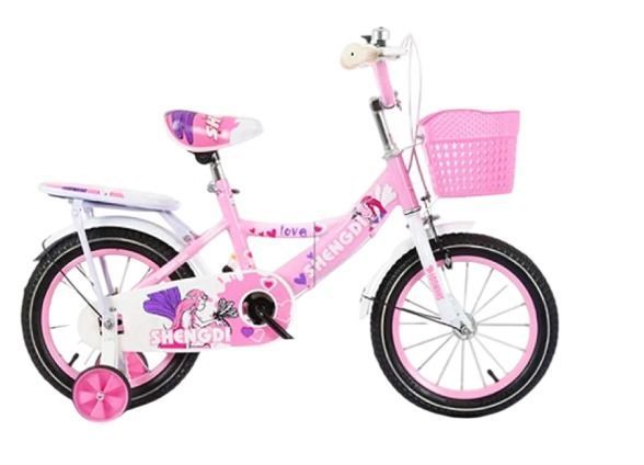 Bicicleta Aro 12"  Shengdi con Canasto y  Ruedas De Apoyo Rosado-1