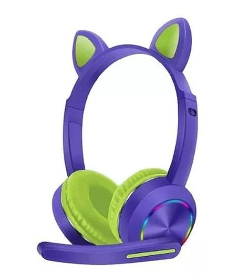 Audífonos Cat Ear Con Micrófono Y Luz Led Akz-K23 Morados-0