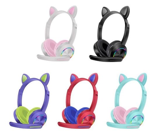 Audífonos Cat Ear Con Micrófono Y Luz Led Akz-K23 Morados-1