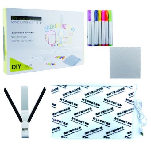 PIZARRA LED ACRILICA TRANSPARENTE CON LUZ MOD.20X30CM+7 PLUMONES CON SOPORTE-0
