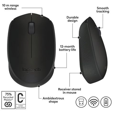  MOUSE LOGITECH INALAM M170 NEG 910-004940-3