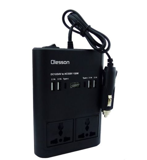 INVERSOR DE VOLTAJE 12V OLESSON CON 4 USB Y 2 TYPE-C 150W -1