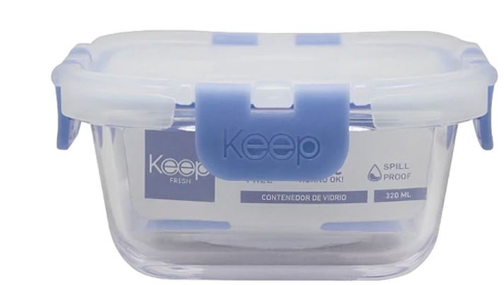 HERMETICO CUADRADO 320ML GLASS KEEP AZUL-1