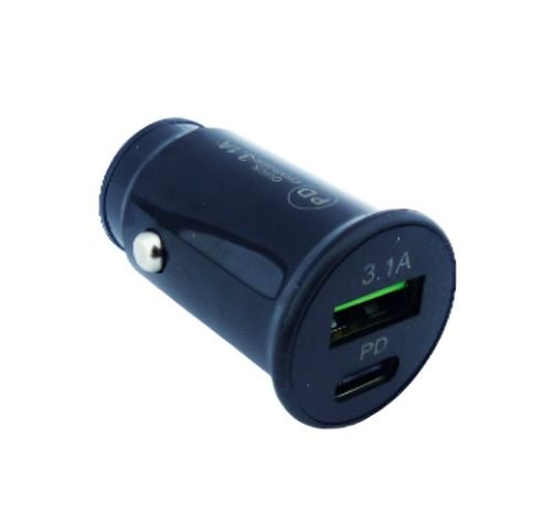 CARGADOR 1 USB Y TYPE-C 3.1A 12 VOLT 2 COLOR NEGRO -0