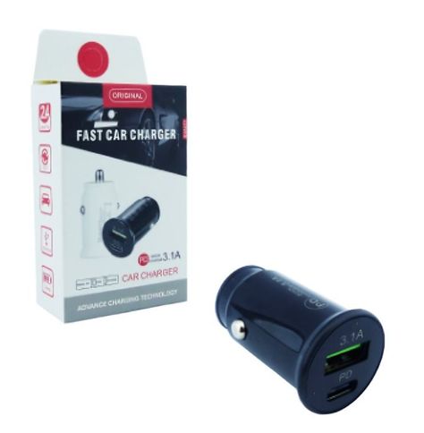 CARGADOR 1 USB Y TYPE-C 3.1A 12 VOLT 2 COLOR NEGRO -2