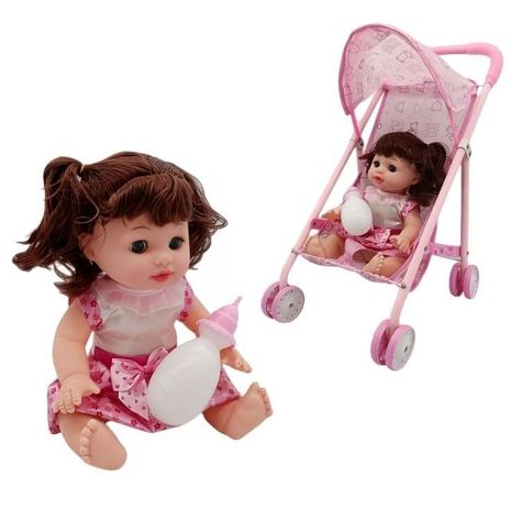 Coche Bebe Simple Metalico, con la muñeca incluida-0