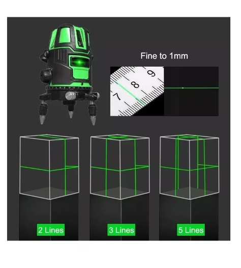 Nivel Laser 5 Líneas Verde Profesional / Trípod Dos Baterias-2