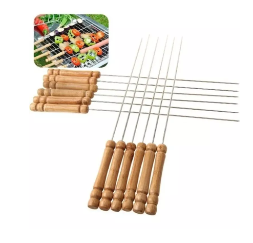 X12 Pinchos Para Barbacoa Parilla Asado Acero Bbq 42cm-0