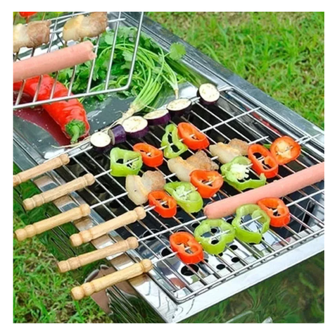 X12 Pinchos Para Barbacoa Parilla Asado Acero Bbq 42cm-4