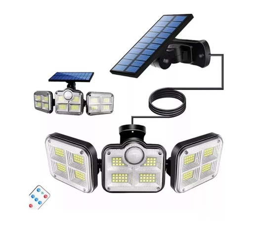 Foco Solar Triple Cabezal Con Sensor De Movimientos-0