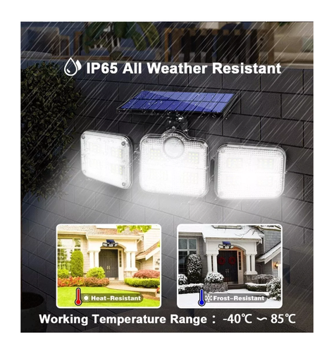 Foco Solar Triple Cabezal Con Sensor De Movimientos-3