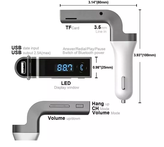 Transmisor Receptor Bluetooth Musica Manos Libre Radio Fm-2