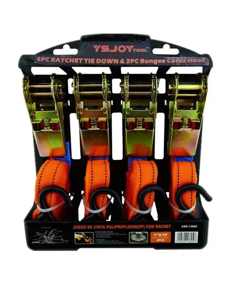 Set Kit Juego Eslinga Cinta Amarre Ratchet 4 Piezas-1