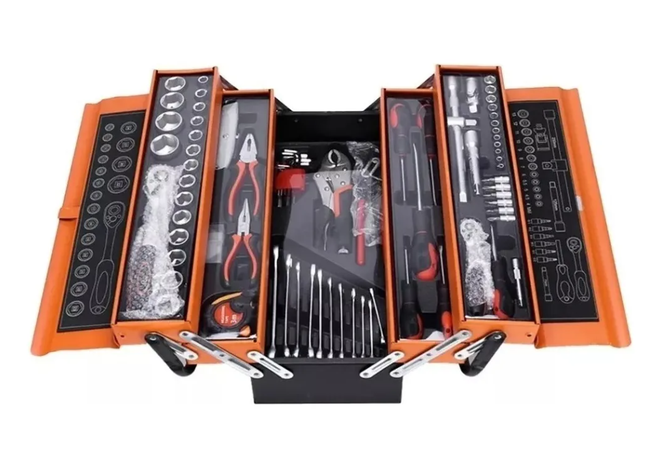 Caja De Herramientas Set 85 Pieza Plegable 5 Niveles Metal-0