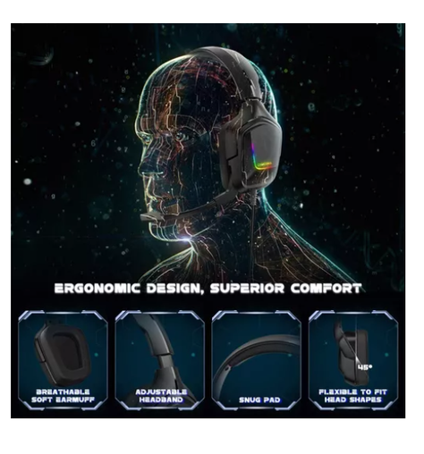 Audífonos gamer Onikuma K20 negro con luz rgb LED-6