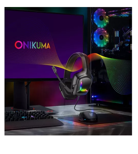 Audífonos gamer Onikuma K20 negro con luz rgb LED-7