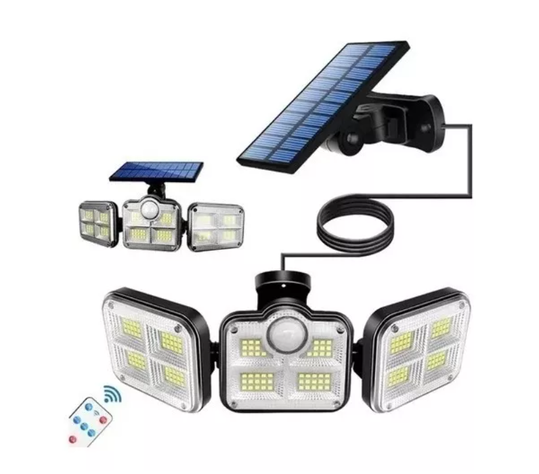Luz Solar Foco Triple Cabezal Con Sensor De Movimientos-0