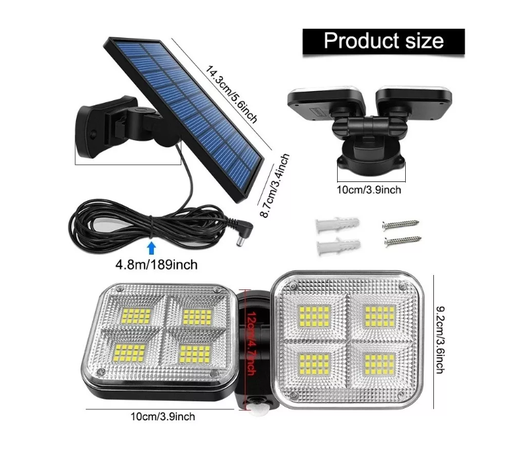 Luz Solar Foco Triple Cabezal Con Sensor De Movimientos-1