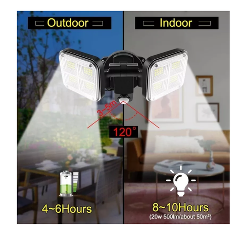 Luz Solar Foco Triple Cabezal Con Sensor De Movimientos-2