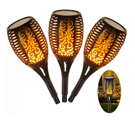 Pack 3 Lampara Solar Led Flama Antorcha Flama Con Estaca-0