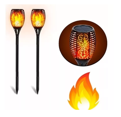 Pack 3 Lampara Solar Led Flama Antorcha Flama Con Estaca-2