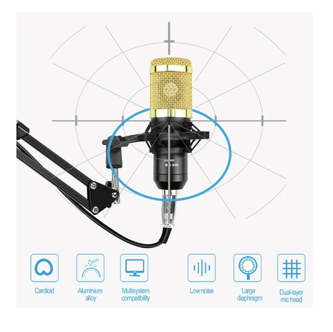 Microfono Condensador Soporte Brazo Tarjeta Sonido V8-1