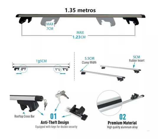 Barras Porta Equipaje Parrilla Auto Techo + Llave 1.35metros-3